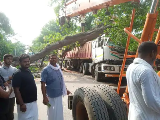ग़ाज़ीपुरअनियंत्रित ट्रेलर पेड़ से टकराया, बिजली का खंभा ध्वस्त भांवरकोल में बड़ा हादसा, बाल-बाल बचे चालक और खलासी